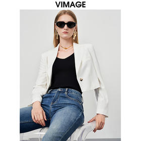 VIMAGE/纬漫纪秋季新款时尚西装翻领显瘦一粒扣短外套女VC2203002外套