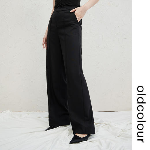 oldcolour黑色高腰休闲裤2022秋新款拖地垂感设计感气质阔腿裤女 商品图0