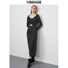 VIMAGE/纬漫纪新款时尚V领气质复古波点修身连衣裙VC2207006 商品缩略图1