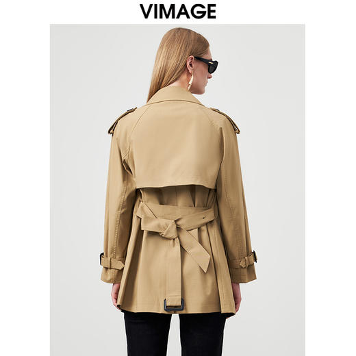 VIMAGE纬漫纪秋季新款纯色经典翻领英伦风收腰中长款风衣外套VC2204004 商品图4