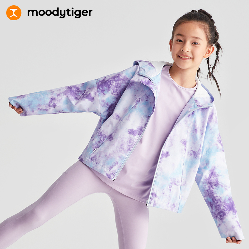 【专属】moodytiger女童外套2022秋季新款梭织印花防风连帽外套| 魔幻精灵 M23210401*