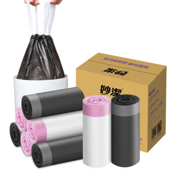 妙洁抽绳垃圾袋黑白两色45*50cm160只单面1.2丝点断式中号加厚厨房用 商品图6