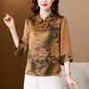 夏季新款，仿真丝拼接雪纺套头衫绣花领宽松印花上衣KQL-5118 商品缩略图0