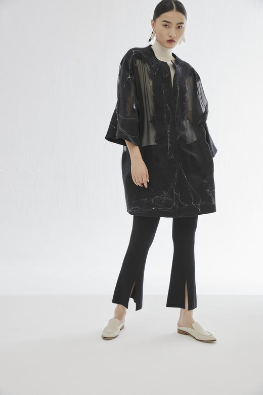 真丝羊绒相拼手工毛毡女大衣 SJS94W065W 商品图4