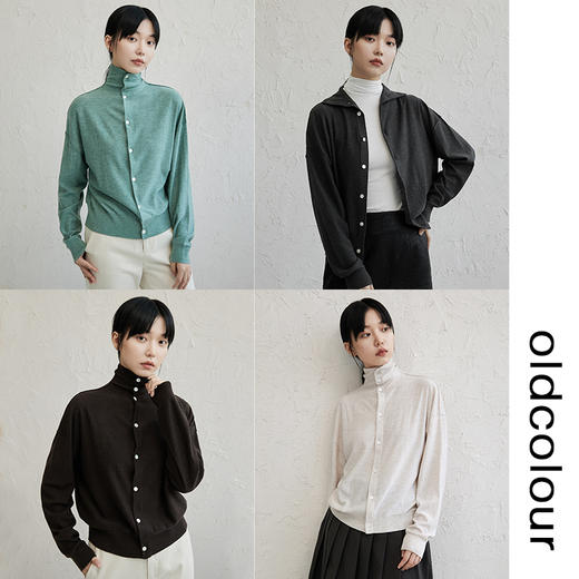 oldcolour宽松高领多色针织衫开衫2022秋新款时尚气质百搭上衣女 商品图0