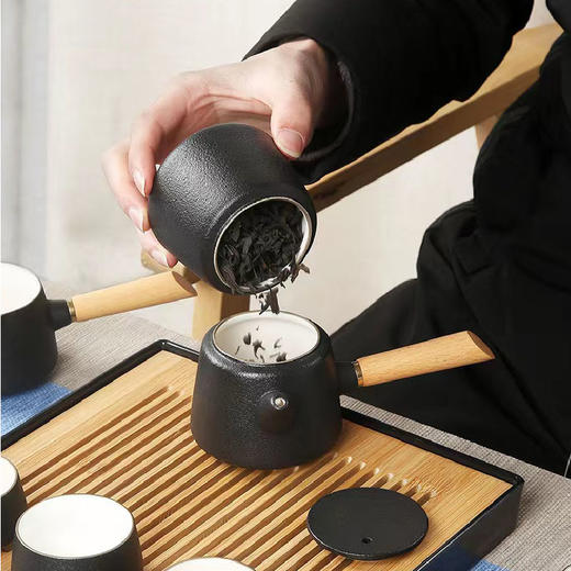 黑陶侧把茶具套装九件套功夫茶具家用客厅陶瓷礼盒 商品图2