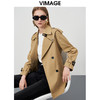 VIMAGE纬漫纪秋季新款纯色经典翻领英伦风收腰中长款风衣外套VC2204004 商品缩略图0
