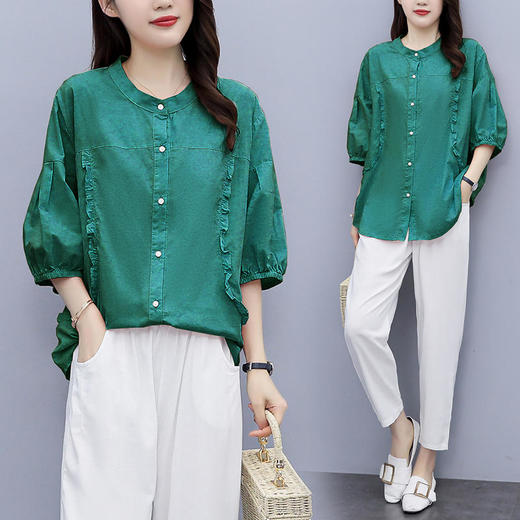 XMR2238  时尚套装女宽松2022夏季新品洋气大码女装显瘦减龄两件套 商品图3