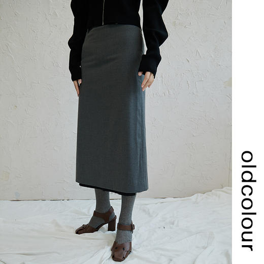oldcolour高腰直筒半身裙2022秋新款休闲包臀毛边设计感长裙通勤 商品图2
