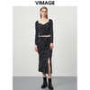 VIMAGE/纬漫纪秋季新款时尚复古气质高腰波点开叉半身裙VC2206010半裙 商品缩略图1