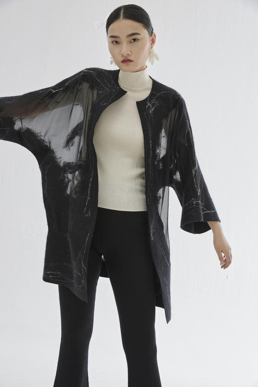 真丝羊绒相拼手工毛毡女大衣 SJS94W065W 商品图5