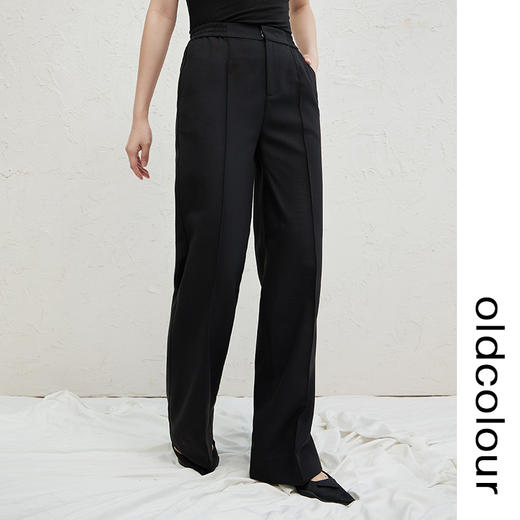 oldcolour黑色高腰休闲裤2022秋新款拖地垂感设计感气质阔腿裤女 商品图3
