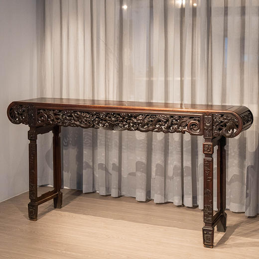 清 红木透雕龙纹书卷式平头案 商品图4