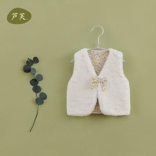 【马克珍妮 芦芙】秋装新款 女童蝴蝶结软糯仿兔毛马甲221721 商品图0