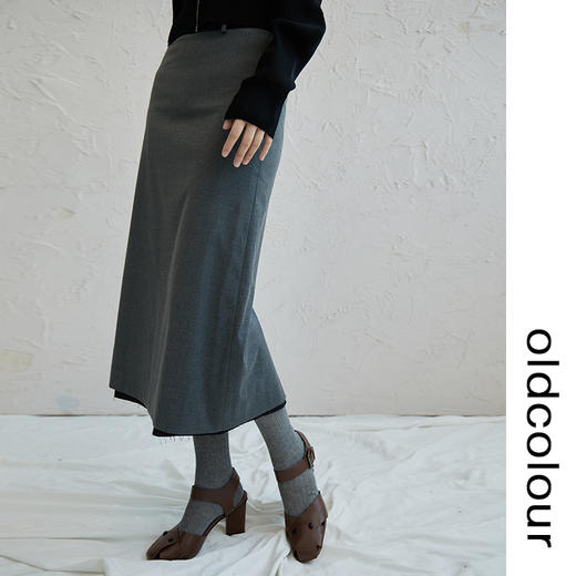 oldcolour高腰直筒半身裙2022秋新款休闲包臀毛边设计感长裙通勤 商品图0