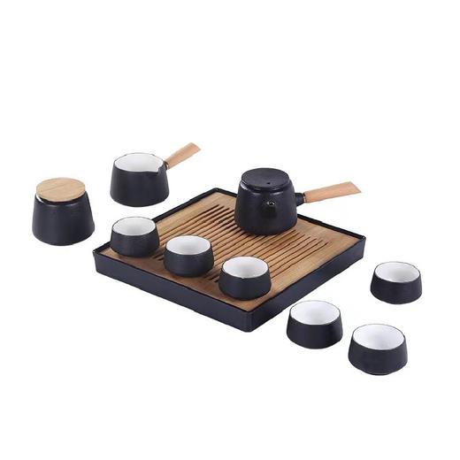 黑陶侧把茶具套装九件套功夫茶具家用客厅陶瓷礼盒 商品图4