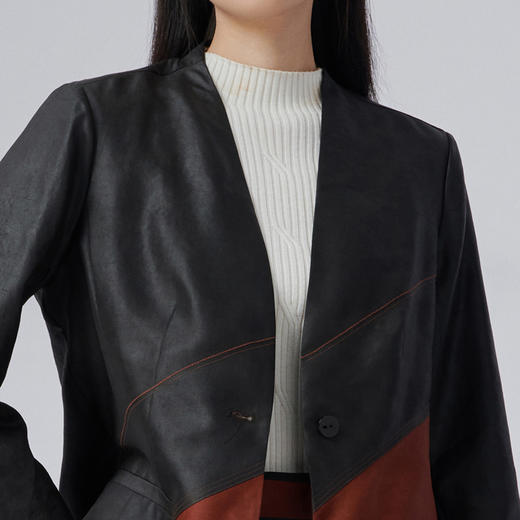 TANGY Collection/天意精品2022年秋冬新品秋日私语复古拼色茛绸外套 商品图3