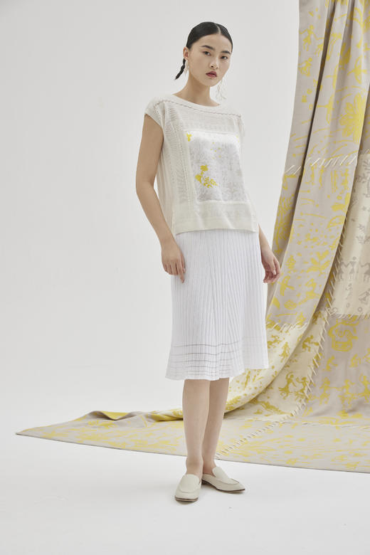 一字领真丝羊绒针梭相拼上衣SJS94W005K 商品图1