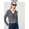 VIMAGE/纬漫纪秋季新款款时尚百搭条纹V领套头针织衫女上衣VC2213008 商品缩略图2