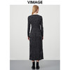 VIMAGE/纬漫纪新款时尚V领气质复古波点修身连衣裙VC2207006 商品缩略图4
