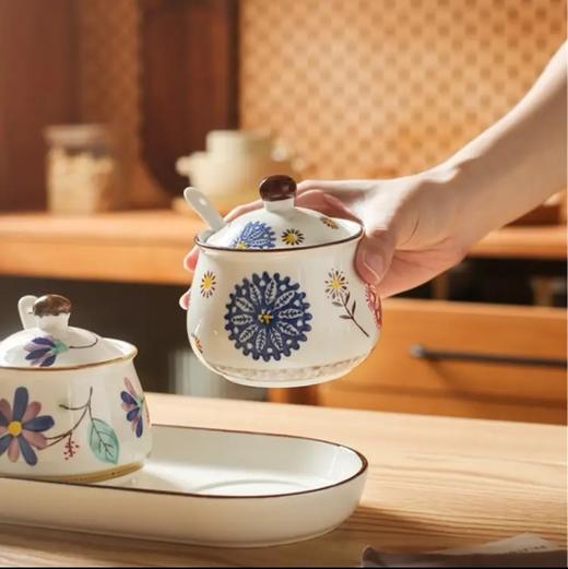 赛巴迪国风多彩花复古陶瓷调味罐4件套配陶瓷托 商品图3