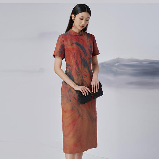 TANGY Collection/天意精品2022年秋冬新品时色系列茛绸桑蚕丝旗袍连衣裙 商品图2