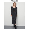 VIMAGE/纬漫纪新款时尚V领气质复古波点修身连衣裙VC2207006 商品缩略图3