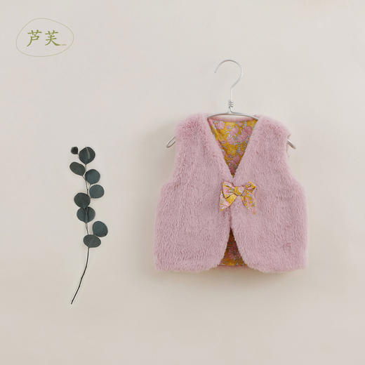 【马克珍妮 芦芙】秋装新款 女童蝴蝶结软糯仿兔毛马甲221721 商品图1