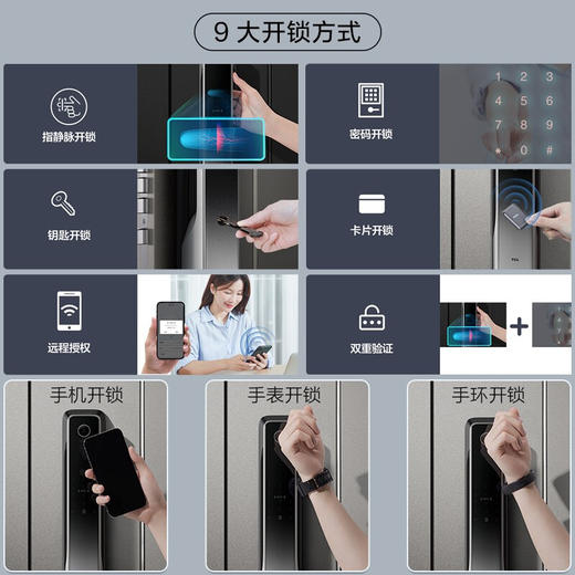 【员工内购专享】TCL指纹锁指静脉识别智能锁NFC密码锁防盗门锁全自动智能门锁推拉款家用安全防盗锁电子锁 指静脉识别P10 商品图4