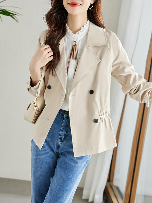 【年货节】今年流行风衣女小个子秋新款收腰显瘦插肩袖短款外套外衣 商品图1