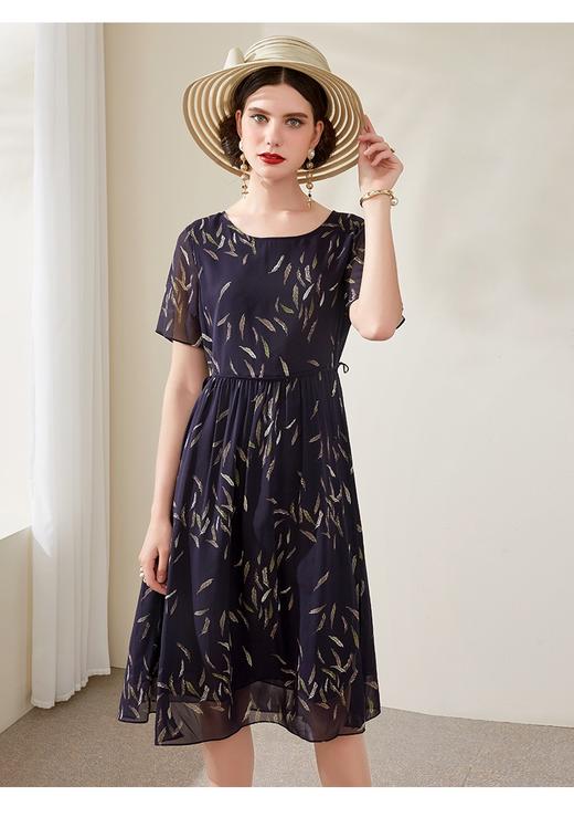 浅秋高端真丝连衣裙大码女装2022夏季新款品牌桑蚕丝裙子气质碎花 商品图1