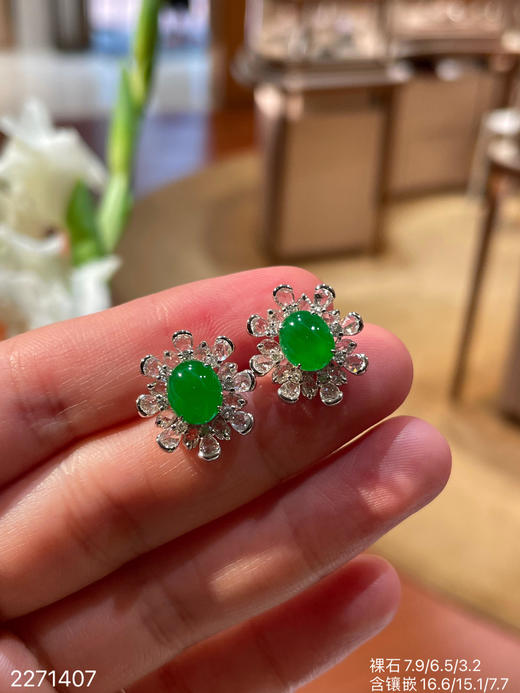 老坑冰艳绿蛋面耳钉   56999【2271407】 商品图2