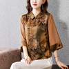 夏季新款，仿真丝拼接雪纺套头衫绣花领宽松印花上衣KQL-5118 商品缩略图3
