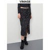 VIMAGE/纬漫纪秋季新款时尚复古气质高腰波点开叉半身裙VC2206010半裙 商品缩略图0