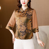 夏季新款，仿真丝拼接雪纺套头衫绣花领宽松印花上衣KQL-5118 商品缩略图1