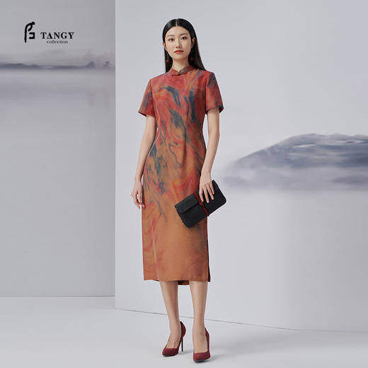 TANGY Collection/天意精品2022年秋冬新品时色系列茛绸桑蚕丝旗袍连衣裙 商品图0