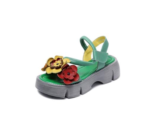 头层牛皮中跟外穿民族风复古花朵鞋魔术贴厚底鞋 YYQ95356 商品图4