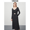 VIMAGE/纬漫纪新款时尚V领气质复古波点修身连衣裙VC2207006 商品缩略图0