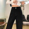 HEY+JEANS美式复古撞色牛仔裤直筒牛仔裤女2022秋季新款弹力高腰显瘦宽松双扣拖地裤 商品缩略图4
