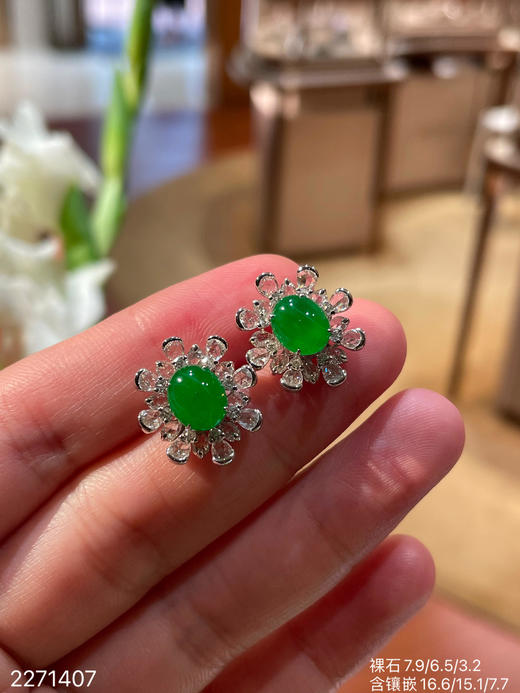 老坑冰艳绿蛋面耳钉   56999【2271407】 商品图0