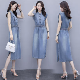 气质修身，新款款裙子夏季盘扣牛仔连衣裙HR-HLGUO831