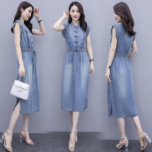 气质修身，新款款裙子夏季盘扣牛仔连衣裙HR-HLGUO831 商品图0