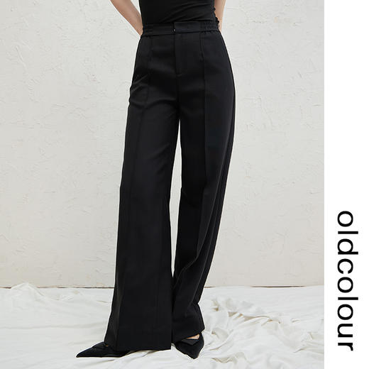 oldcolour黑色高腰休闲裤2022秋新款拖地垂感设计感气质阔腿裤女 商品图2