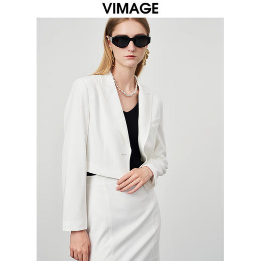 VIMAGE/纬漫纪秋季新款时尚西装翻领显瘦一粒扣短外套女VC2203002外套 商品图2