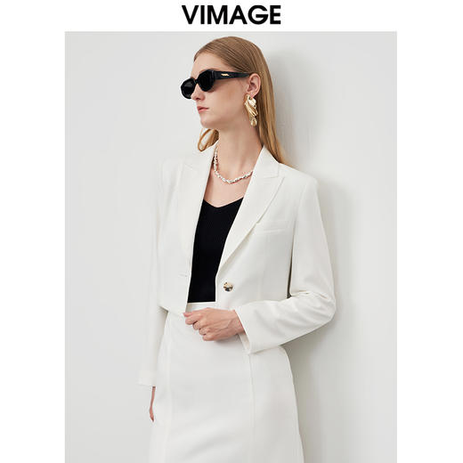 VIMAGE/纬漫纪秋季新款时尚西装翻领显瘦一粒扣短外套女VC2203002外套 商品图3