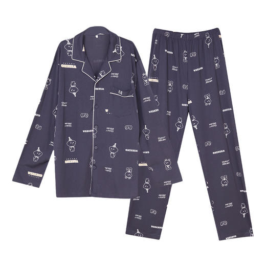 都市丽人都市锋尚生活家居男士特价棉质长袖套装26支CVC单面薄家居服长袖睡衣FH21G1 商品图4