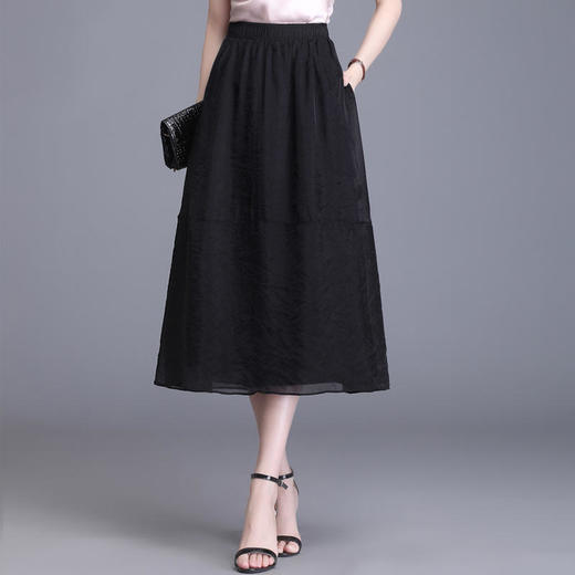 松紧高腰薄款，A字裙纯色半身裙 TY6890 商品图2