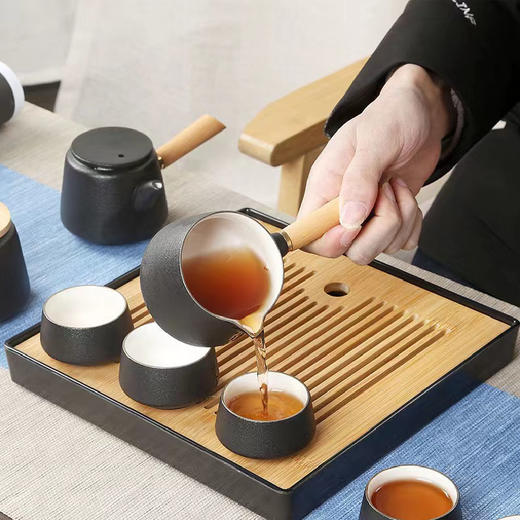 黑陶侧把茶具套装九件套功夫茶具家用客厅陶瓷礼盒 商品图0