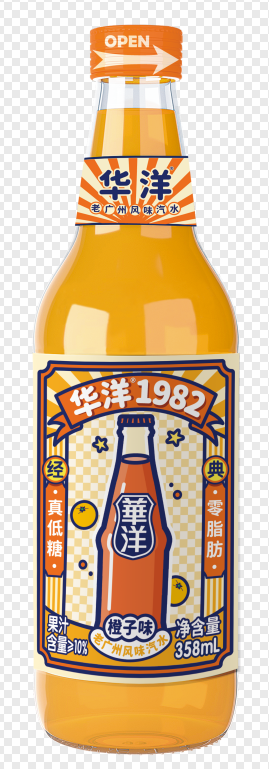 华洋橙子味混合果汁汽水358ml
