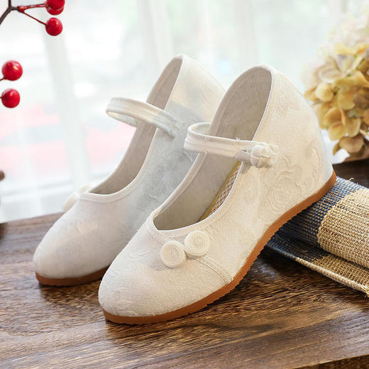 中国结盘扣提花棉布，素色布鞋坡跟高跟鞋 XQX馨香 商品图4